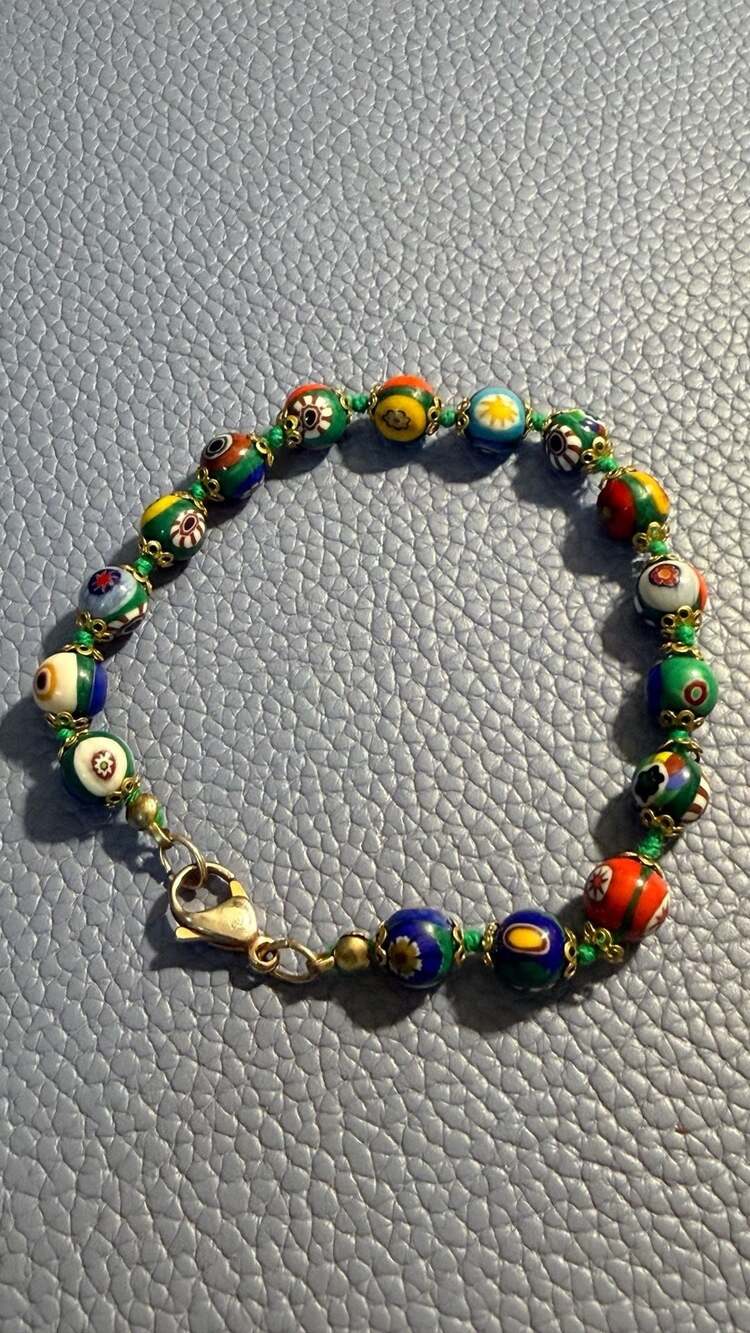 Vintage Murano Millefiori Glass Bead Knotted Bracelet